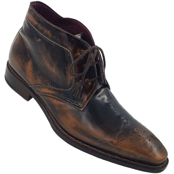 Mezlan Spain Antiqued Brown Gloss Leather Chukka Boots Mens 12 Dress Ankle Shoes - Picture 13 of 13